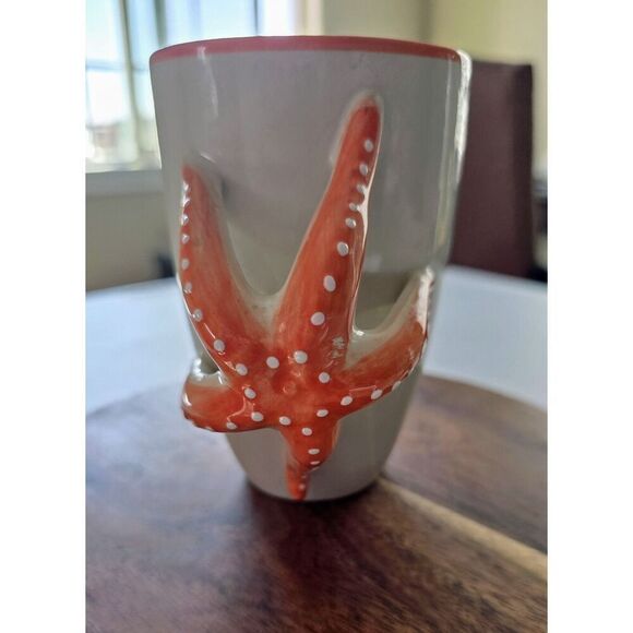 Starfish Mug Ivory Orange Microwave & Dishwasher Safe Nautical 3D World Market - Picture 1 of 8